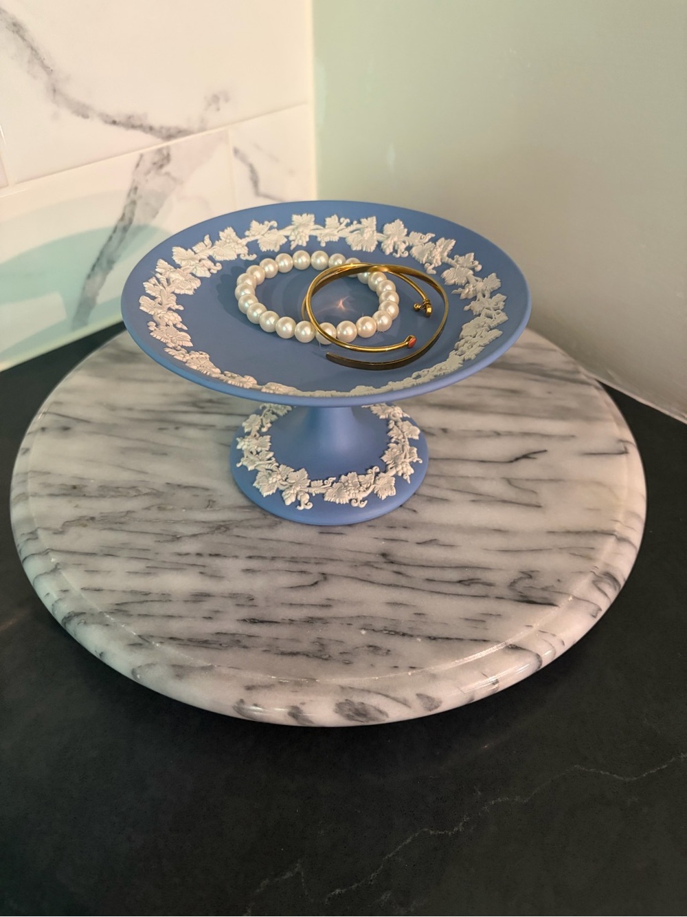 Wedgwood Blue Jasperware-Style Pedestal Candy/Trinket/ Jewelry Dish